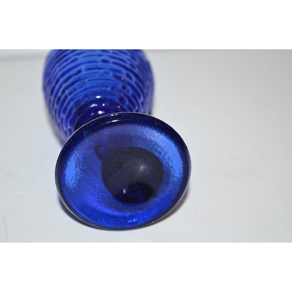 Vtg Cobalt Blue Glass Bunny Rabbit w/ basket Egg Cup Holder Toothpick Easter - Picture 4 of 6